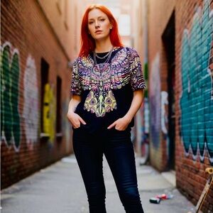 Graphic Owl Print Black T-Shirt